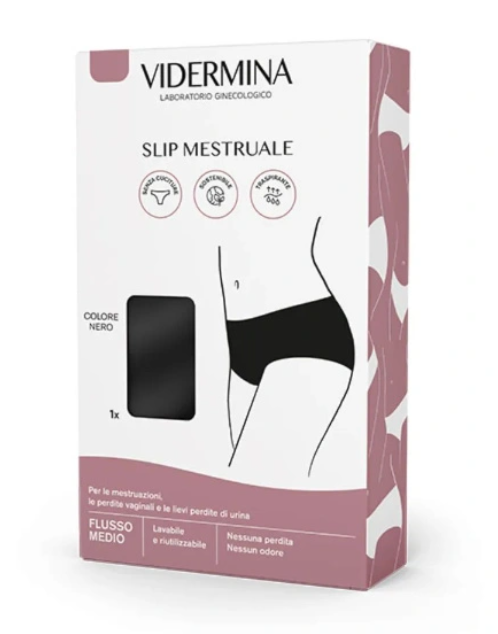 VIDERMINA SLIP MESTRUALE Lavabile Riutilizzabile Flusso Medio Colore Nero 5 Pezzi